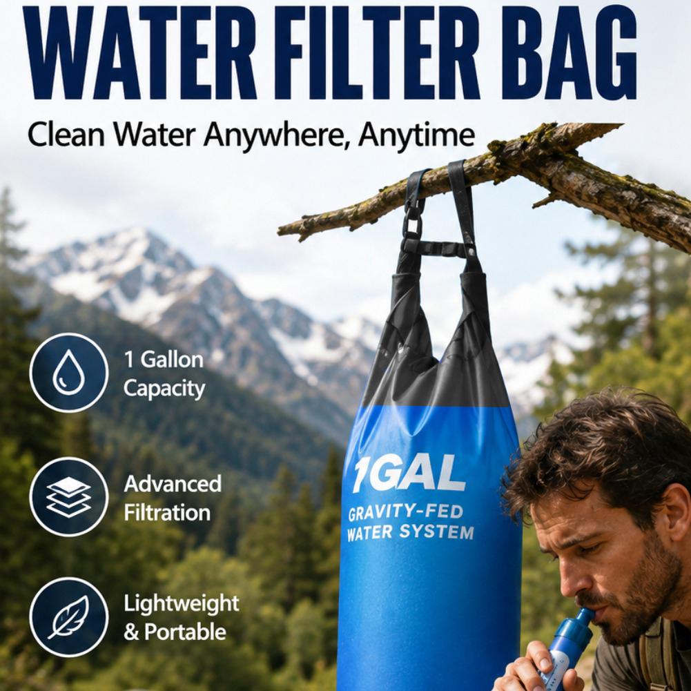 1 Gal Gravity Water Filter Bag - Water Purification Straw 评论和价格