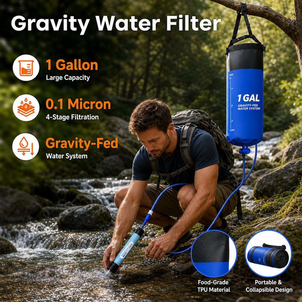 1 Gal Gravity Water Filter Bag - Water Purification Straw 评论和价格