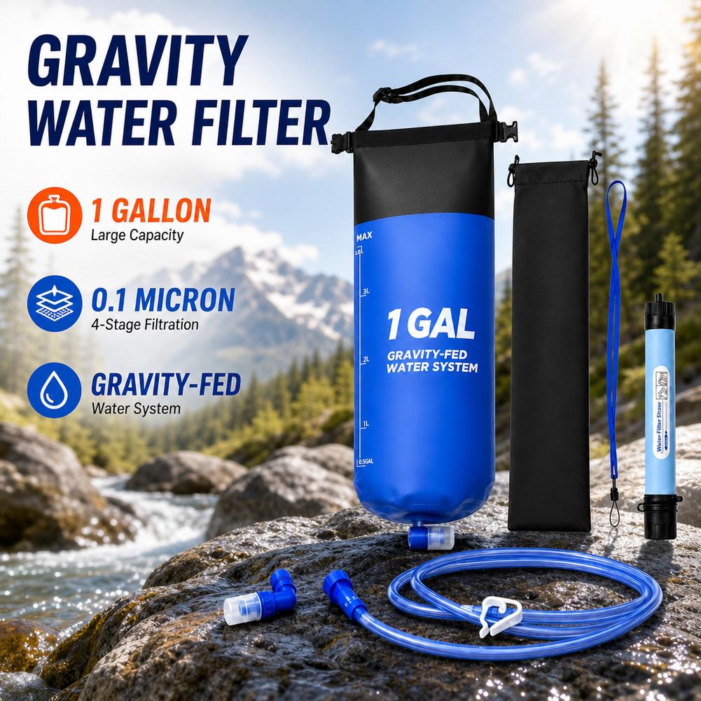 1 Gal Gravity Water Filter Bag - Water Purification Straw 评论和价格